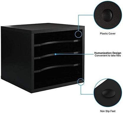 FITUEYES Wood Desk Paper Organizer with 4 Tiers Storage, Desktop File Holder, Document Letter Sorter with Adjustable Shelves, Home Office Wooden Mail Rack, Black