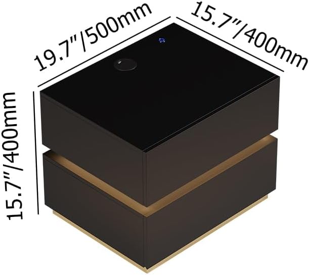 homary Smart Night Stand with Wireless Charging Station - Smart LED Nightstand with 2 Drawers, Black Bedside Table for Bedroom Living Room