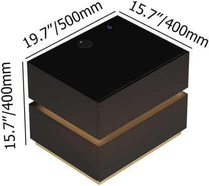 homary Smart Night Stand with Wireless Charging Station - Smart LED Nightstand with 2 Drawers, Black Bedside Table for Bedroom Living Room