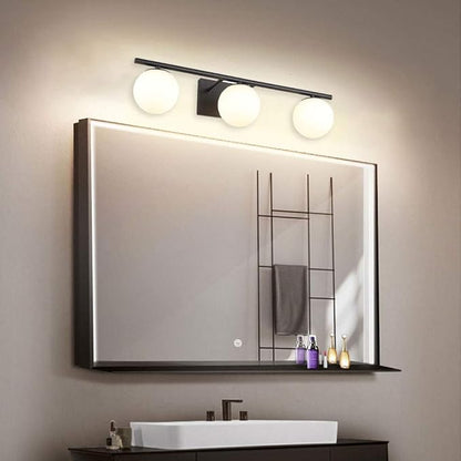 New Bathroom Vanity Light Fixtures Brushed Bronze Milk White Globe Glass Shade Modern Wall Bar Sconce Over Mirror (Black, 3 light-24inch-G9)