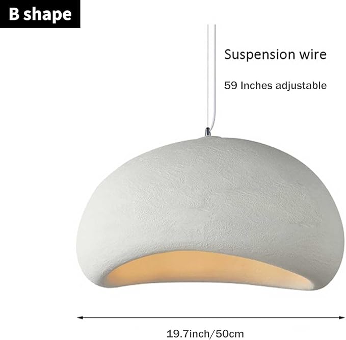 JAYMP 50cm Wabi Sabi Pendant Light for Dining Room Kitchen Island Hallway Restaurant Modern Hanging Lamp E26 Base Japanese Style Bird Nest Shape Lighting Fixture (Matte White, B Shape, 50cm/19.7in)