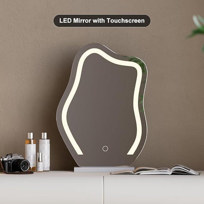 homary White Makeup Vanity Set with LED Mirror and Dressing Stool, Modern PU Leather Dressing Table with Drawers for Bedroom, Ideal for Women Girls (White)