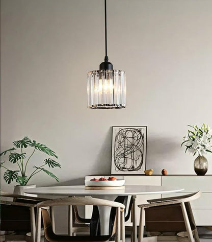 Crystal Pendant Lights Black 1 Light Cluster Ceiling,Modern Hanging Light Fixture for Kitchen Island,Adjustable Round Chandelier for Farmhouse,Dining Room,Foyer,Living Room with LED Bulb