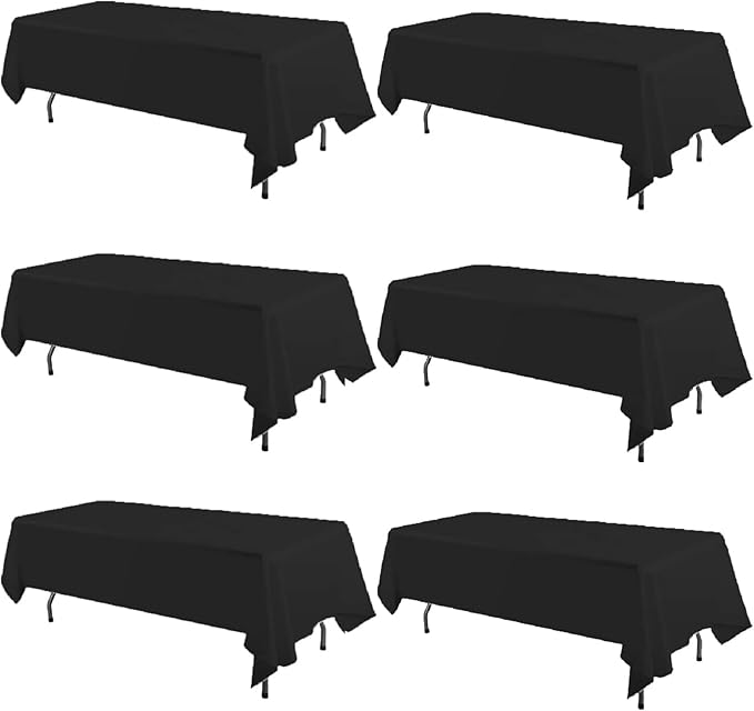 6 Pack Black Table Cloth Rectangle Table 60 x 126 Inch Tablecloths for 6 Foot Rectangle Tables. Stain and Winkle Resistant Polyester Washable Table Cloths for Parties Wedding Dining