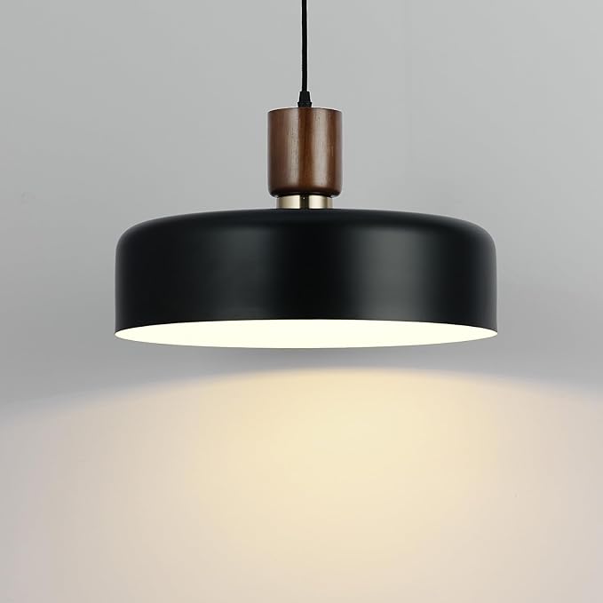 Eustace 15.8" Large Pendant Light, Adjustable Industrial Chandelier with Solid Wood and Brass Accent, Modern Hanging Light Fixtures for Kitchen Island, Living Room,Dining Room, Bedroom,Hallway