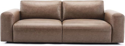 COLAMY 95" Oversized PU Leather Sofa, Comfy Sofa Couch with Extra Deep Seats, Wide Arm, Down Filled 3-Seater Modern Sofa for Living Room, Apartment Lounge-WolfGrey
