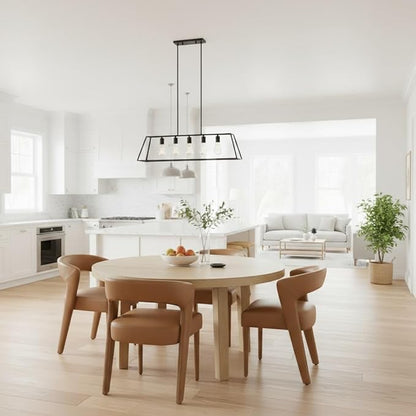 DUOMAY Modern Dining Chairs Set of 2, Leather Fabric Upholstered Kitchen Chairs with Curved Open Back Accent Side Chairs Dining Room Chairs with Wood Legs, Brown