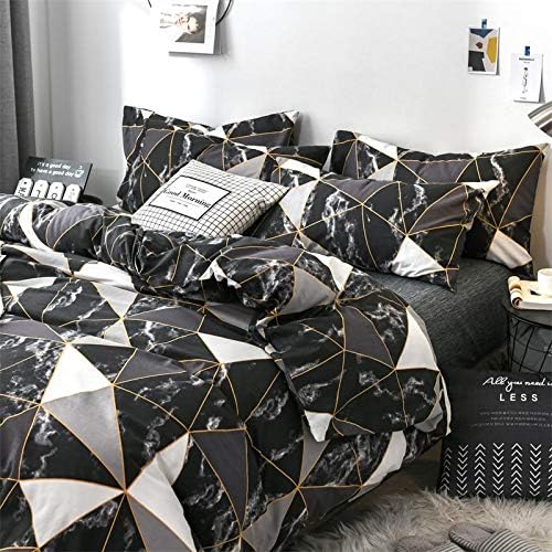 CLOTHKNOW Black White Marble King Size Comforter Set Triangle Plaid Bedding Comforter Set All Season Geometric Comforter with 2 Pillowcases