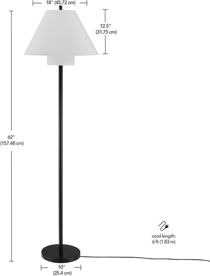 GLOBE Electric 61000170 62" Floor Lamp, Matte Black, White Fabric Double Shade, On/Off Rotary Switch on Socket, 5-Foot Black Cord, 1-Light, 60W E26/Medium Base Bulb