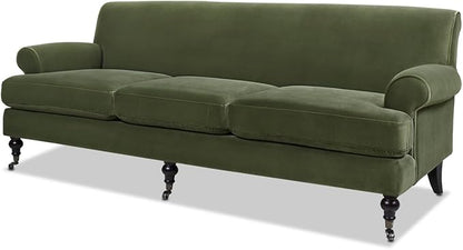 Jennifer Taylor Home Alana Lawson Recessed Arm Sofa Metal Casters, Olive Green Performance Velvet