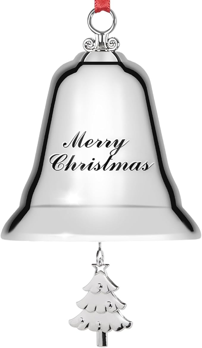 Styleonme Decorative Bells, Christmas Ornaments 2025, Engraved It's Merry Christmas 2025, Silvery Bells Decoration with Pendants Tree
