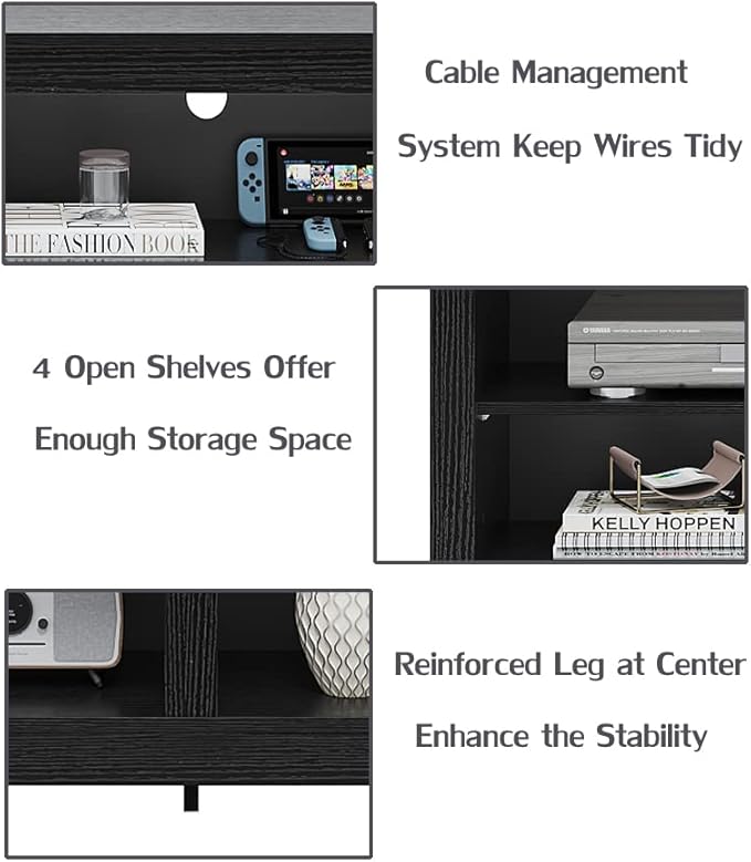 Panana TV Stand, Classic 4 Cubby TV Stand for 60 inch TV, Entertainment Center Media Television Stand for Living Room Bedroom (Black, 55 inch)