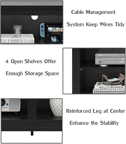 Panana TV Stand, Classic 4 Cubby TV Stand for 60 inch TV, Entertainment Center Media Television Stand for Living Room Bedroom (Black, 55 inch)