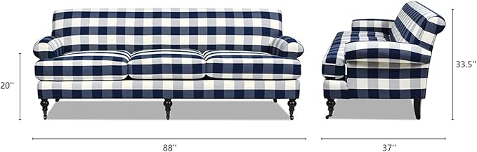 Jennifer Taylor Home Alana Lawson Three-Cushion Tightback Sofa, Blue Lattice Woven
