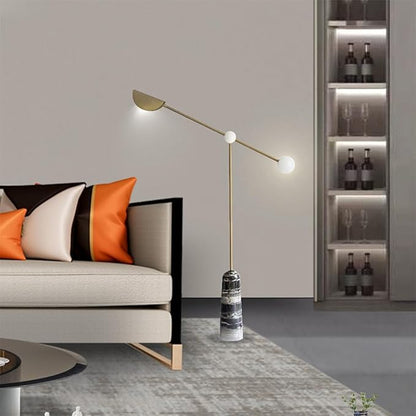 Funambulist Gold Floor Lamp with Marble Base | Minimalist Metal Frame, Warm White Light