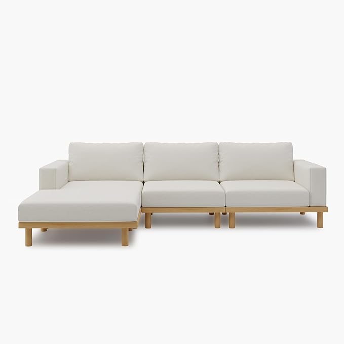 Acanva Minimalist Modular Sectional Sofa for Living Room, Wide & Deep Seat Convertible Furniture Set with Metal Frame and Movable Covers, L-Shaped Couch, Off White