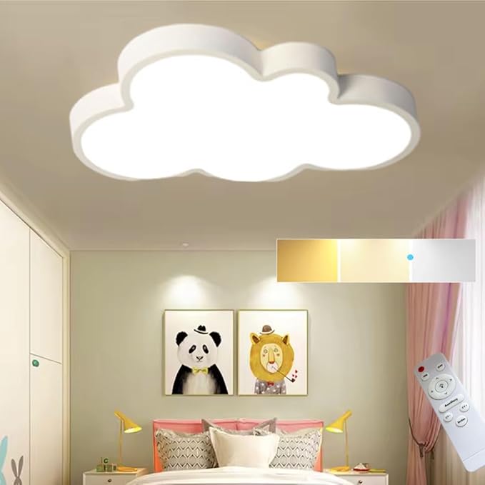 Cloud Lights for Ceiling White 26" 54w Close to Ceiling Light Fixtures with Remote Cloud Shaped Led Ceiling Lamp Flush Mount Lighting Fixture for Girls Children's Room/Kindergarten
