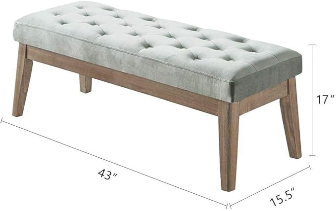 24KF Velvet Upholstered Buttons Tufted Entryway Bench with Solid Wood Leg,Bed Bench Ottoman with Padded Seat,5034-Gray