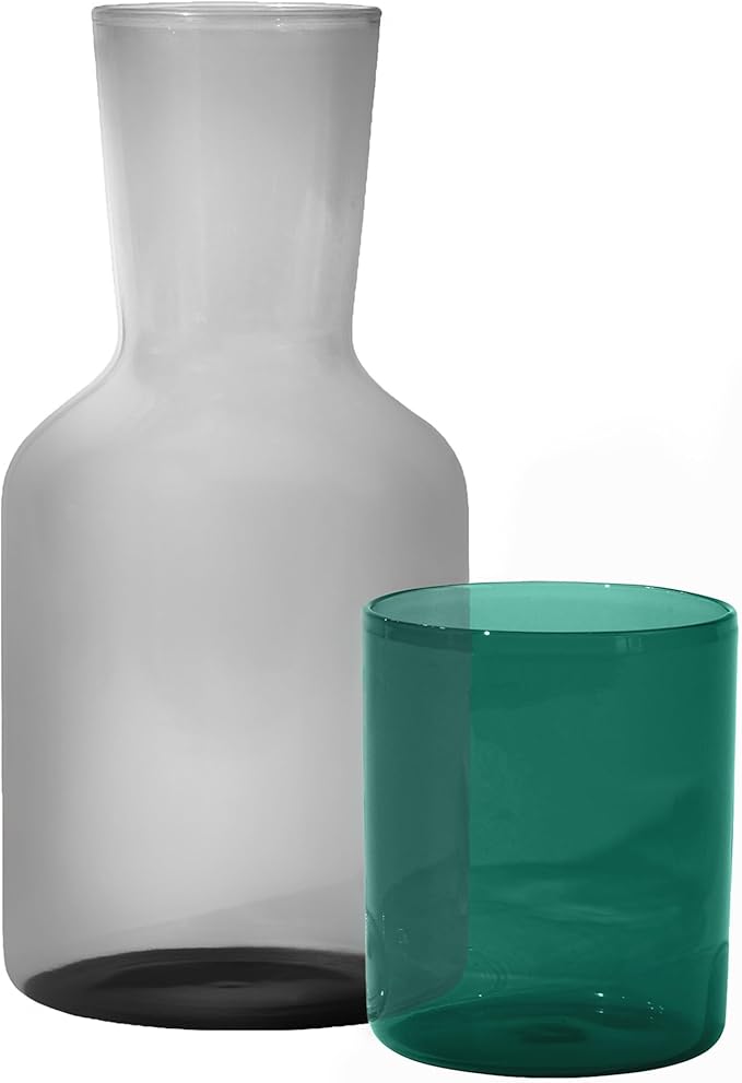Glass Carafe and Cup Set | BPA Free, Dishwasher Safe, Durable & Lightweight | Ideal for Cold & Hot Beverages - Charcoal Gray & Pine
