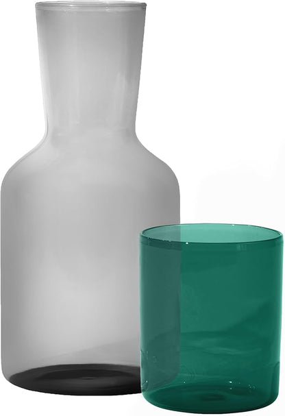 Glass Carafe and Cup Set | BPA Free, Dishwasher Safe, Durable & Lightweight | Ideal for Cold & Hot Beverages - Charcoal Gray & Pine