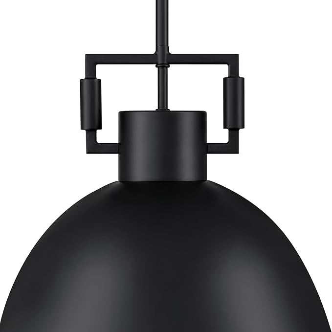 Nathan James Leigh Pendant Lighting, Hanging Ceiling Light with Oversized Metal Shade and Adjustable Cord, for Kitchen Island or Entryway, Matte Black, Set of 2