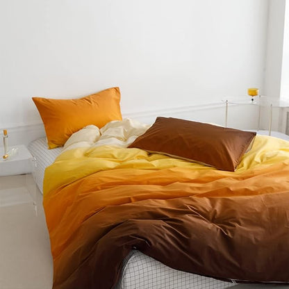 Pureant Orange Yellow Gradient Comforter Sets Queen Solid Yellow and Orange Bedding Comforters Cotton Women Girls Modern Orange Brown Gradient Soft Quilts Farmhouse Abstract Art Orange Blanket Warm