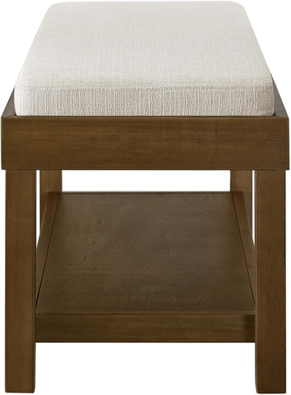 24KF Large Rectangular Storage Bench,Upholstered Seat Cushion,Ottoman Coffee Table with Beige Removable Cushion for Living Room,Entryway Bench Bed Bench with Solid Wood Shelf,5069-Beige
