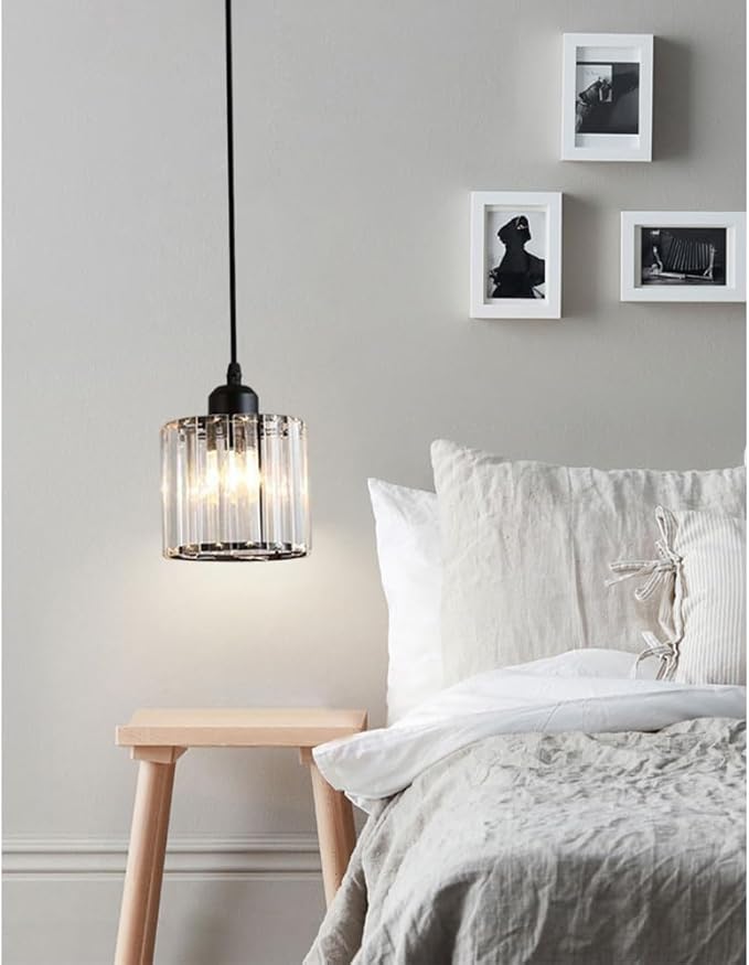 Crystal Pendant Lights Black 1 Light Cluster Ceiling,Modern Hanging Light Fixture for Kitchen Island,Adjustable Round Chandelier for Farmhouse,Dining Room,Foyer,Living Room with LED Bulb