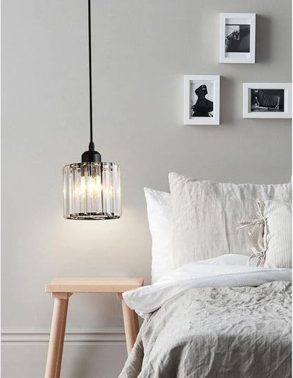 Crystal Pendant Lights Black 1 Light Cluster Ceiling,Modern Hanging Light Fixture for Kitchen Island,Adjustable Round Chandelier for Farmhouse,Dining Room,Foyer,Living Room with LED Bulb