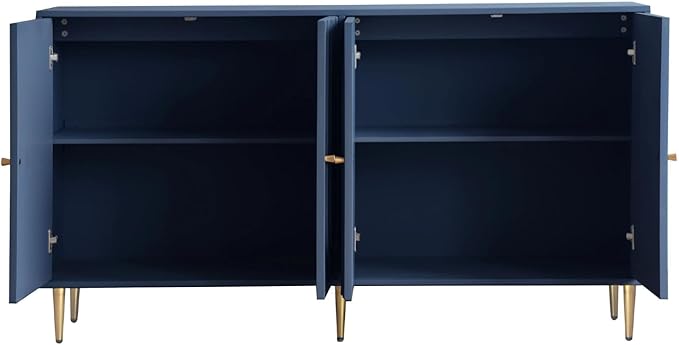 Modern Sideboard Buffet 60" Accent Cabinet, Navy Blue Wood Credenzas Entryway Table with Storage for Living Room Home Bar, 4 Doors & Adjustable Shelves
