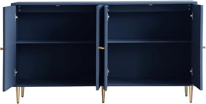 Modern Sideboard Buffet 60" Accent Cabinet, Navy Blue Wood Credenzas Entryway Table with Storage for Living Room Home Bar, 4 Doors & Adjustable Shelves