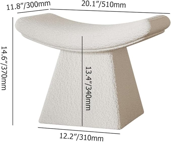 homary Vanity Chair Boucle Curve Ottoman, Plush Upholstered Foot Stool for Lving Room, High-Resilience Foam Chair for Bedroom, Stool Short for Entryways (Gray)