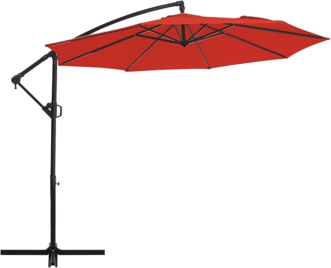 wikiwiki 10ft Patio Umbrellas Offset Outdoor Umbrella Cantilever Hanging Umbrellas w/Infinite Tilt, Fade Resistant Waterproof RECYCLED FABRIC Canopy & Cross Base, for Yard, Garden & Deck, Red