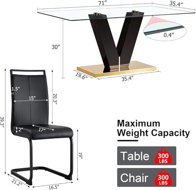Glass Dining Table Set for 8, 71" Dining Table Set for 8, Dining Room Table and Chairs for Home