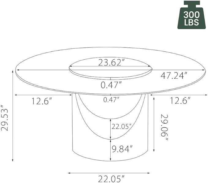 POVISON Round Dining Table with 23" Lazy Susan, 47" Glossy White Sintered Stone Table Topwith Bronze Carbon Steel Pedestal, Modern Circle Dining Table for Kitchen (Table Only)
