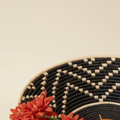 Home and Kitchen, Decorative Bowl, Fruit Basket, Table Tray, Entryway Key Holder, Wicker, Handwoven, Raffia, Large, 16" Dia, Black