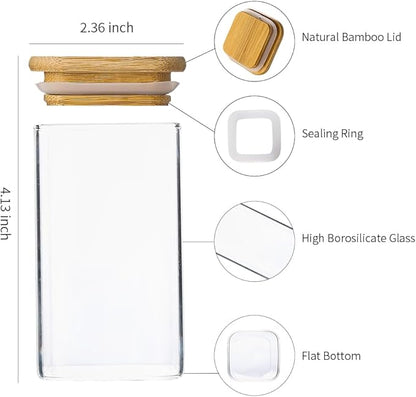 16Pcs 9oz Spice Jars Glass Container with 275 Labels, Airtight Seasoning Empty Organizer with Bamboo Lid Set for Pepper, Salt, Sugar
