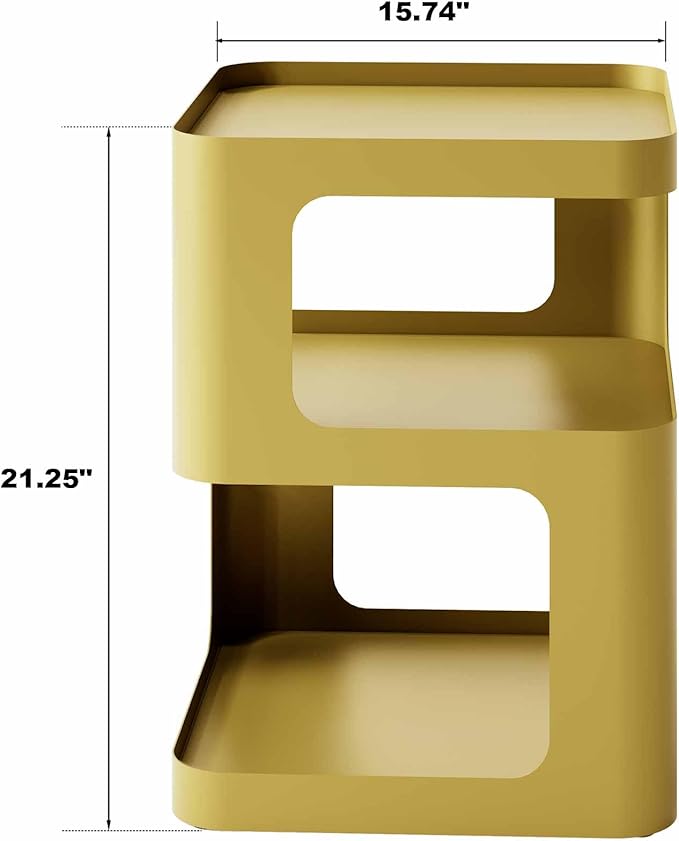 XIV Side Table, Small End Table, Modern Nightstand, Accent Bedside Table, 3 Tier Night Stands, Metal Bed Side Table for Living Room Bedroom Outdoor Entryway, No Assembly Required (Gold, Square)