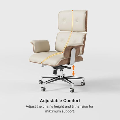 homary Modern Home Office Chair, High Back Swivel Desk Chair, Faux Leather Ergonomic Task Chair with Adjustable Height & Rolling Base, White