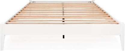 Bme Dinkee Signature Ivory White Queen Bed Frame Without Headboard - Modern & Minimalist Style with Acacia Wood - 12 Strong Wood Slat Support - Easy Assembly - No Box Spring Needed