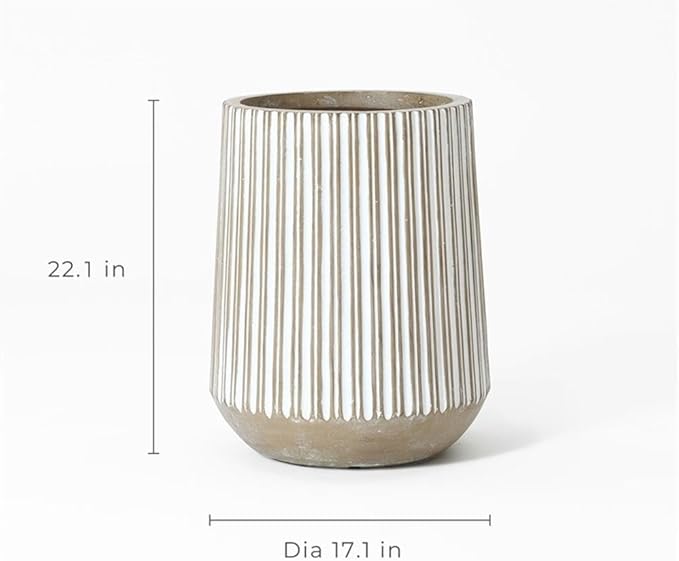 LuxenHome 22" H Tapered Tall Planter, Indoor Outdoor Large Plant Pot with Drainage Hole and Rubber Plug, Modern Striped Flower Pots for Plants, Handmade Concrete Planter Pots for Home Garden Patio