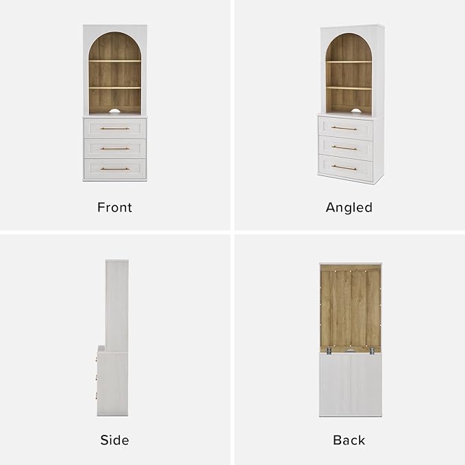 mopio Blake Storage Cabinet with Hutch, Sideboard Buffet Cabinet with Storage, Kitchen Pantry Organizer, Coffee Bar Station, Trophy Display Case with Door & Shelf for Living Room (White Oak Dresser)