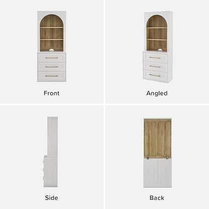 mopio Blake Storage Cabinet with Hutch, Sideboard Buffet Cabinet with Storage, Kitchen Pantry Organizer, Coffee Bar Station, Trophy Display Case with Door & Shelf for Living Room (White Oak Dresser)