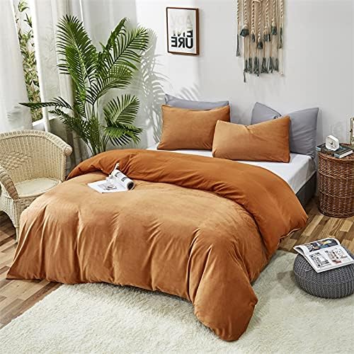 CLOTHKNOW Pumpkin Velvet Full Comforter Set Brown Fluffy Bedding Comforter Sets Terracotta Comforter Soft Cozy Orange Bed Comforter Sets