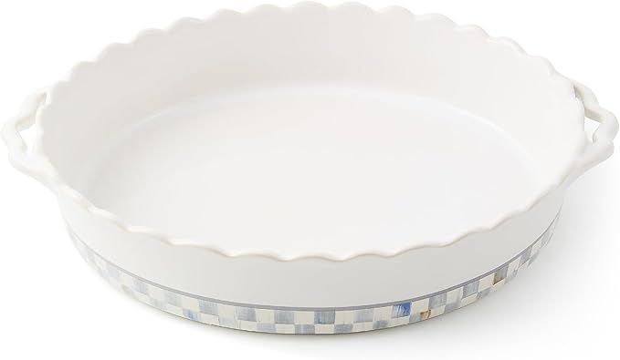 MACKENZIE-CHILDS Everyday Oval Casserole Baker, Cute Oven Baker, Large, Gray-and-White Sterling Check
