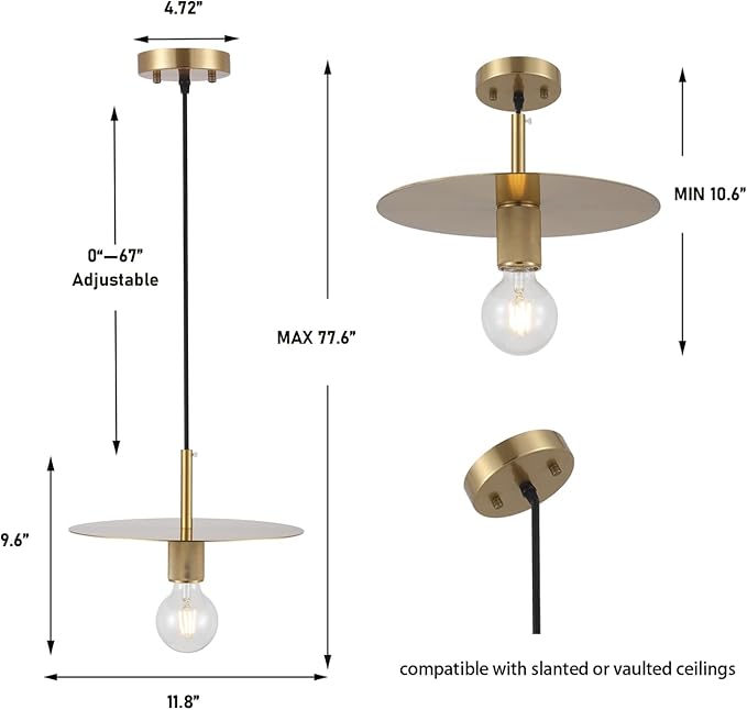 Modern Pendant Lighting Set of 2 Gold Farmhouse Pendant Light 11.81" Brushed Brass Dome Industrial Mid Century Knurled Texture Hanging Lamp Ceiling Light Fixture Kitchen Island Dinning Room