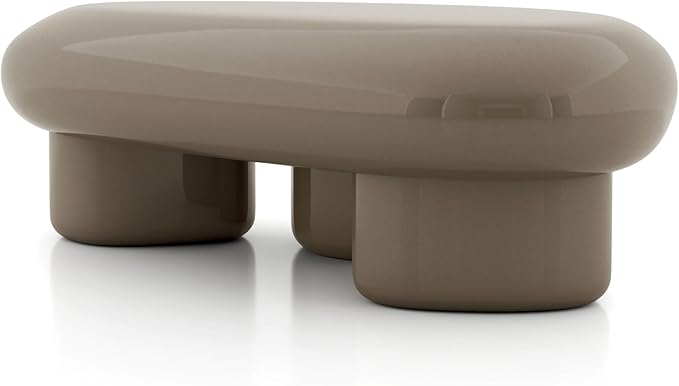 24/7 Shop at Home Kavren Modern 37-inch Oval Glossy Low Profile Coffee Table, Stone Shape Living Room Furniture for Small Space, Dark Brown