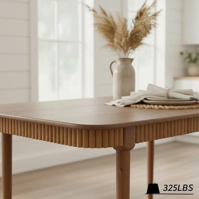 LukeAlon Mid-Century 63 Inch Solid Wood Dining Table for 4-6, Retro Farmhouse Kitchen Table with Large Tabletop, Modern Table for Dining Room, Living Room, Kitchen, Natural