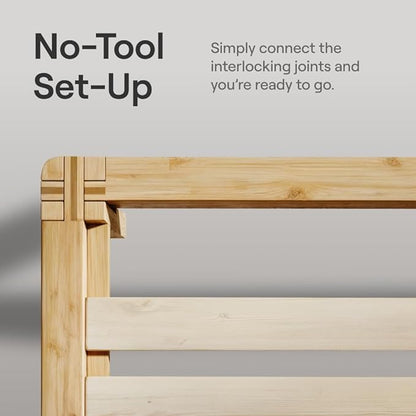 Nectar Bamboo Platform Bed Frame & Upholstered Headboard - Queen - Walnut/Slate - Floating Center Support Legs -12” Height - Easy Tool Free Set Up - Sturdy Wooden Support Slats - Holds Up To 800 lbs