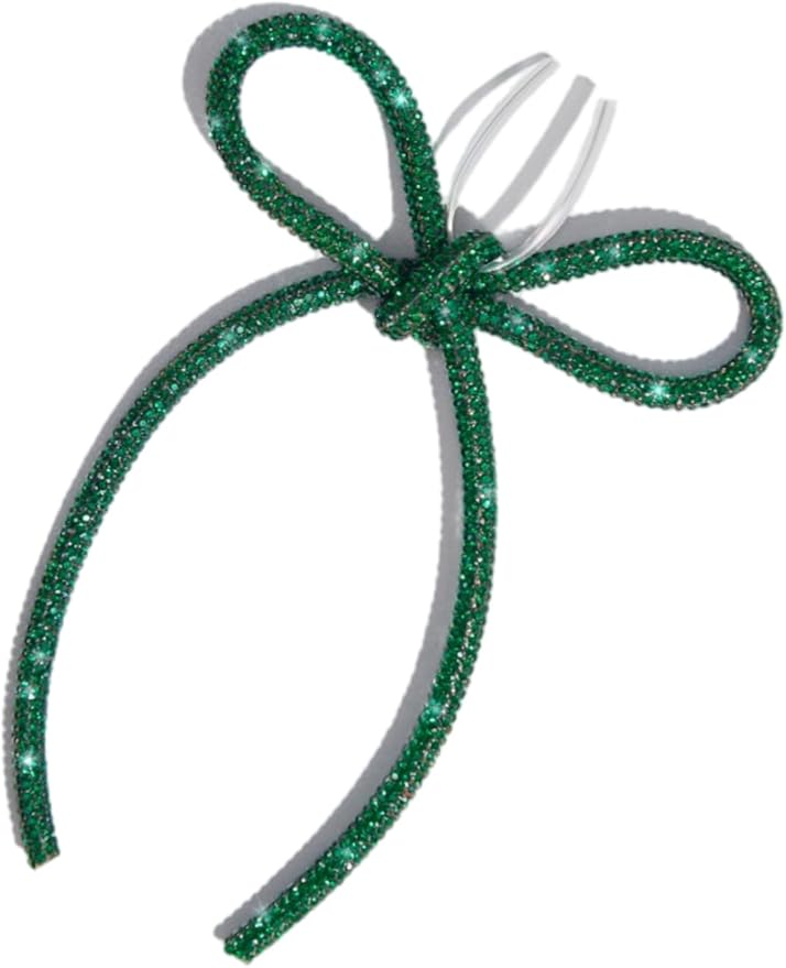 FLAIR GIFTS 6 Pcs 4.3" x 6" 2025 Christmas Bows for Tree Decor, Green Sparkly Glitter Rhinestone Bow Ornaments with Twist Tie for Xmas Decoration, Wreath, Garland, Gift Wrapping